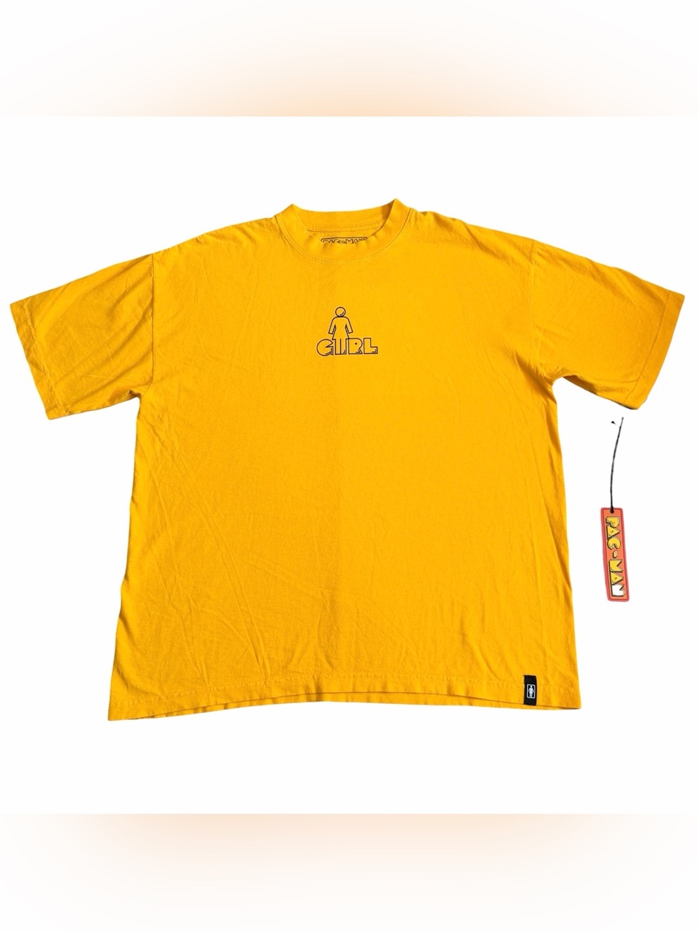 Girl Skateboards x Pacman Men’s T Shirt Sz L Yellow Garment Dye Limited Ed. NEW
